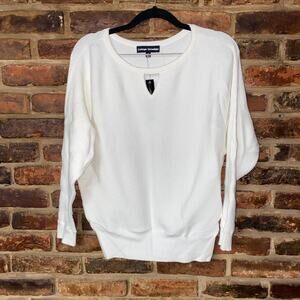 Catherine Malandrino White Snow Globe Ribbed Keyhole Sweater Women's Size Small